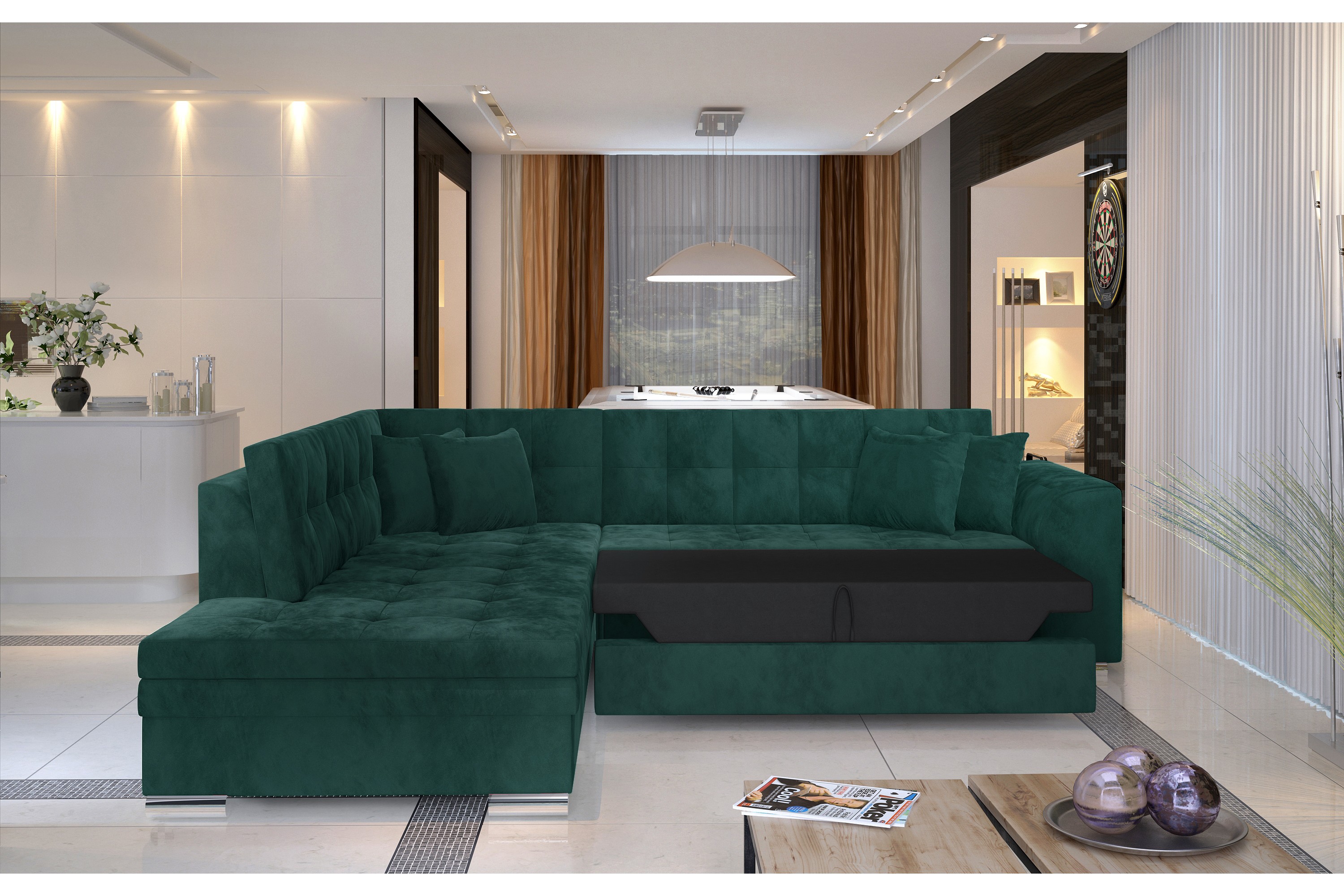 ambroa hörnbäddsoffa blå/vit -