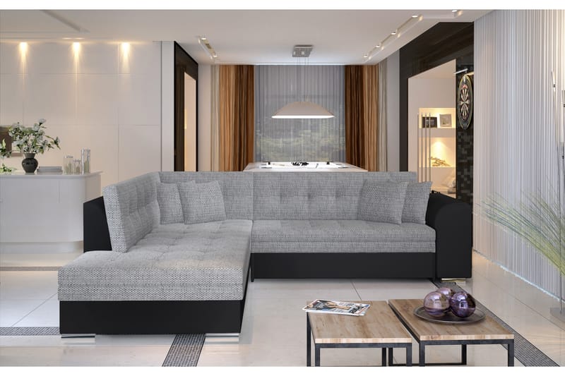 AMBROA Hörnbäddsoffa Grå/Svart