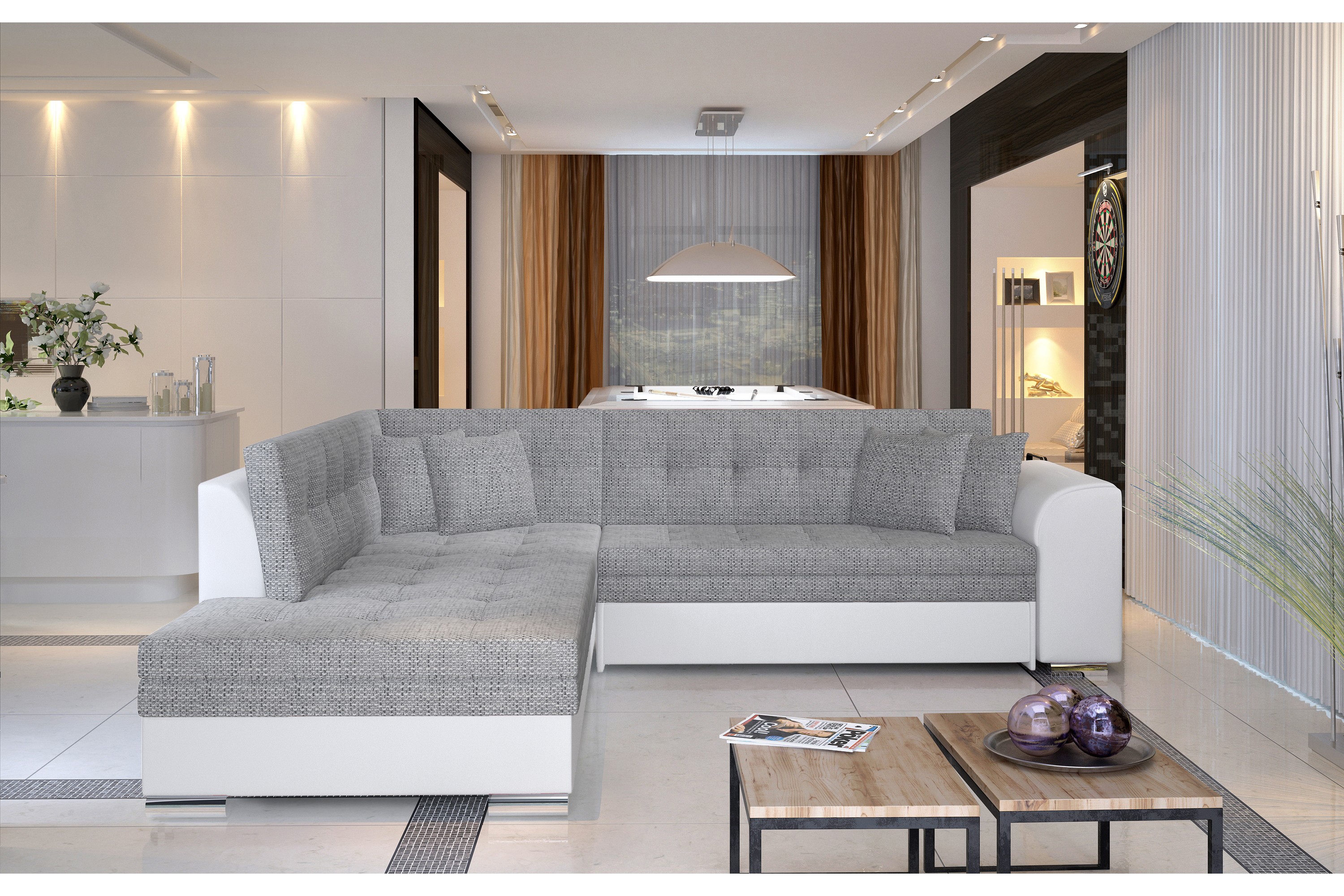 ambroa hörnbäddsoffa grå/vit -