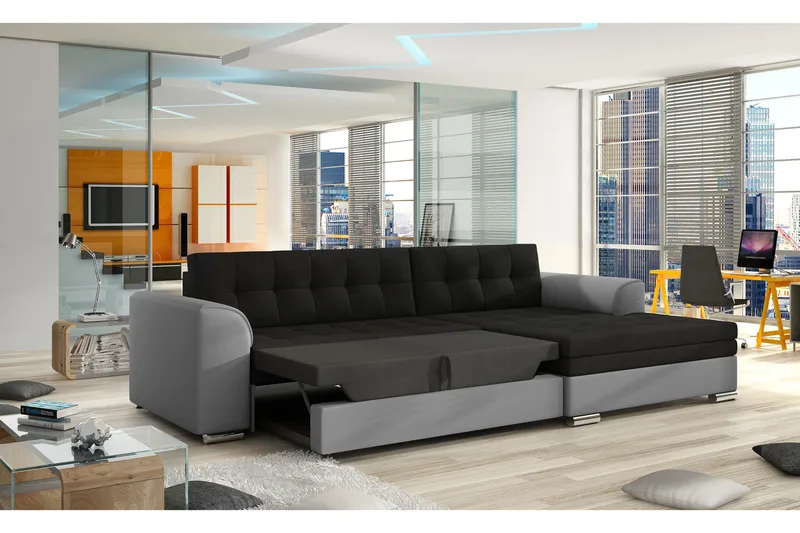 Amerikana Hörnbäddsoffa med Divan - Grå/Vit - Möbler - Vardagsrum - Bäddsoffor - Hörnbäddsoffa