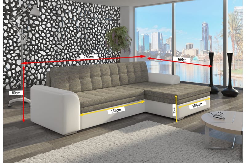 Amerikana Hörnbäddsoffa med Divan - Grå/Vit - Möbler - Vardagsrum - Bäddsoffor - Hörnbäddsoffa