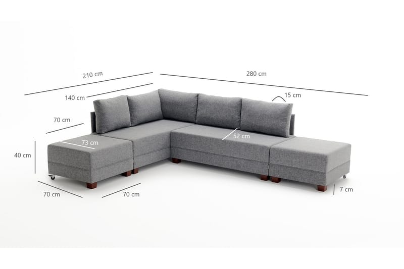 BARUDA Bäddsoffa  Grå - Möbler - Vardagsrum - Bäddsoffor - Hörnbäddsoffa