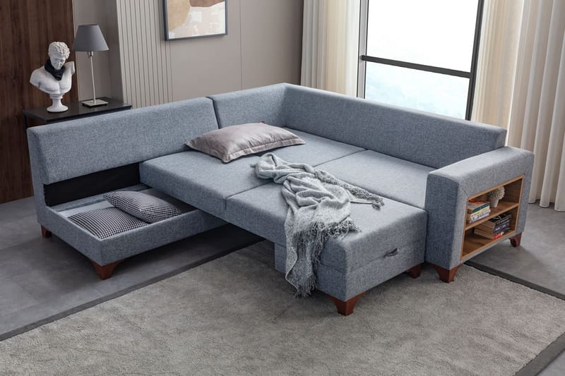 Bervik Hörnsoffa 230x90x150 cm - Grå - Möbler - Vardagsrum - Bäddsoffor - Hörnbäddsoffa