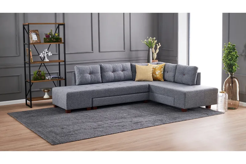 Brunei Hörnbäddsoffa Höger - Grå - Möbler - Vardagsrum - Bäddsoffor - Hörnbäddsoffa
