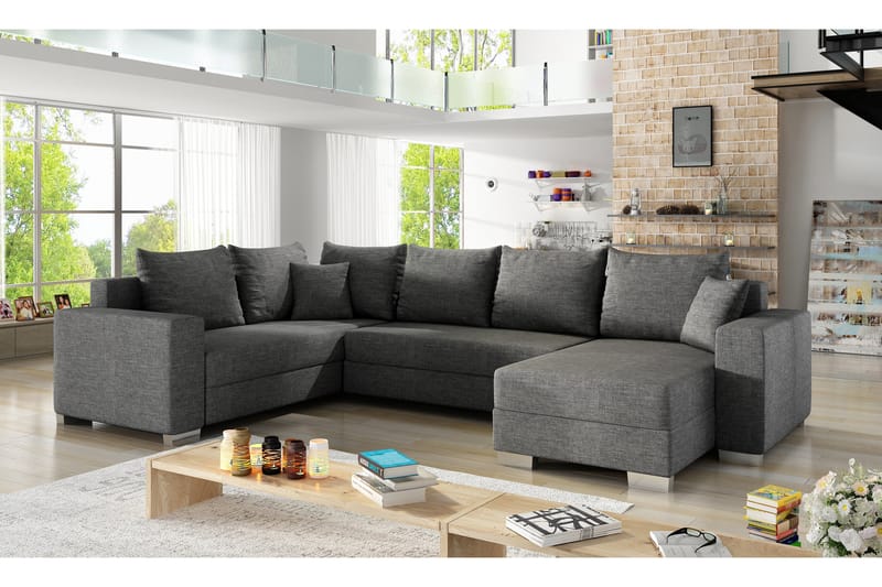 CABIA Hörnbäddsoffa med Divan Grå - Möbler - Vardagsrum - Bäddsoffor - Hörnbäddsoffa