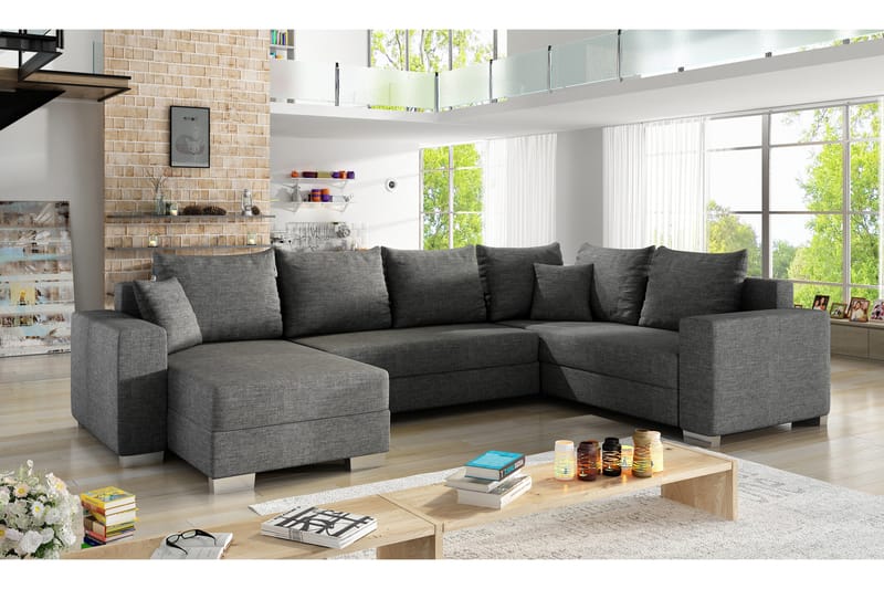 CABIA Hörnbäddsoffa med Divan Grå - Möbler - Vardagsrum - Bäddsoffor - Hörnbäddsoffa