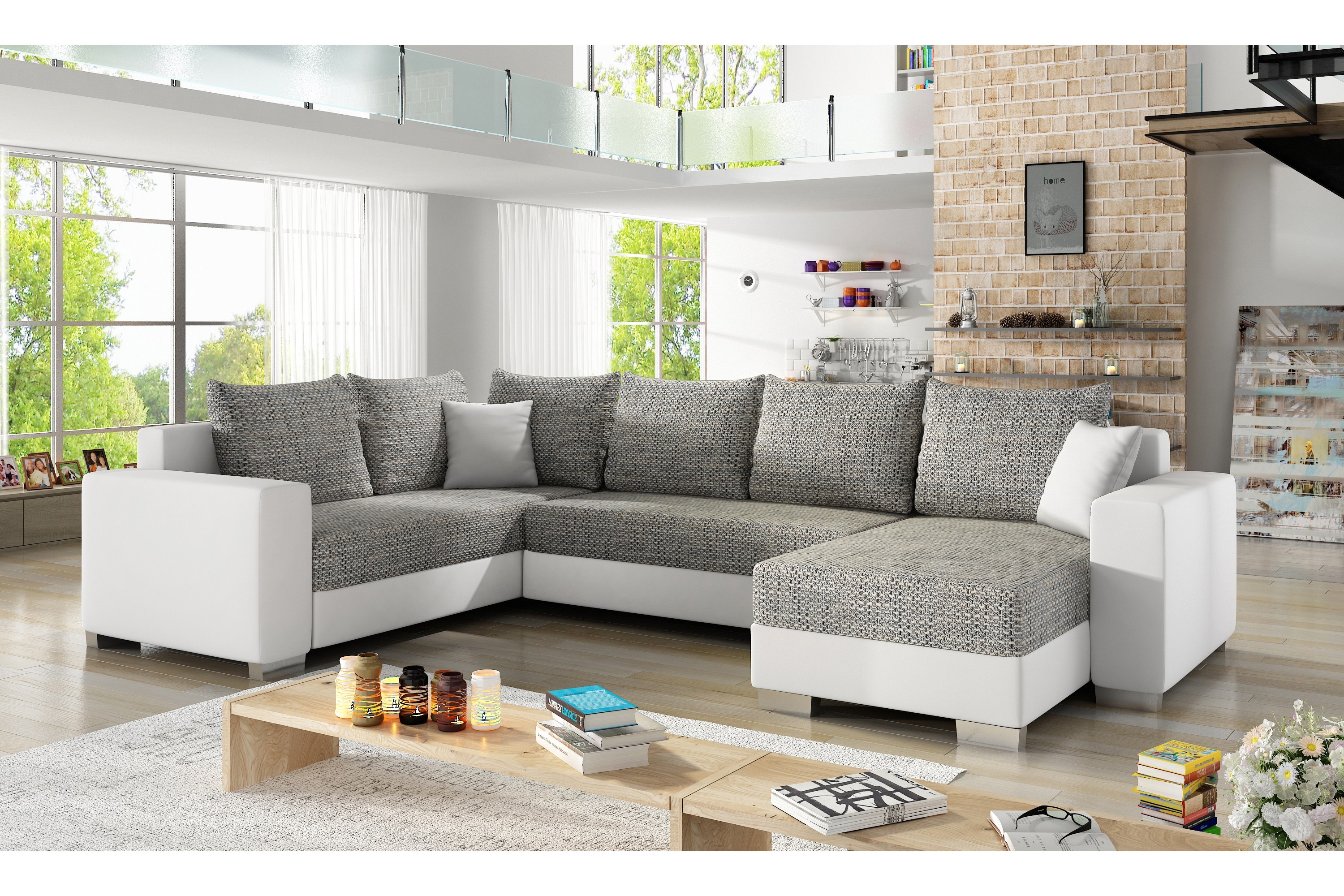 cabia hörnbäddsoffa med divan grå/vit -