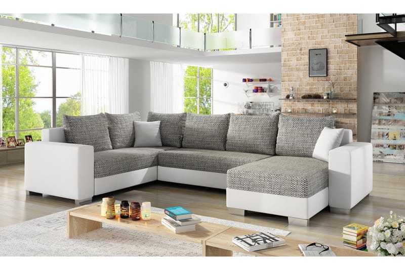 CABIA Hörnbäddsoffa med Divan Grå/Vit - Möbler - Vardagsrum - Bäddsoffor - Hörnbäddsoffa