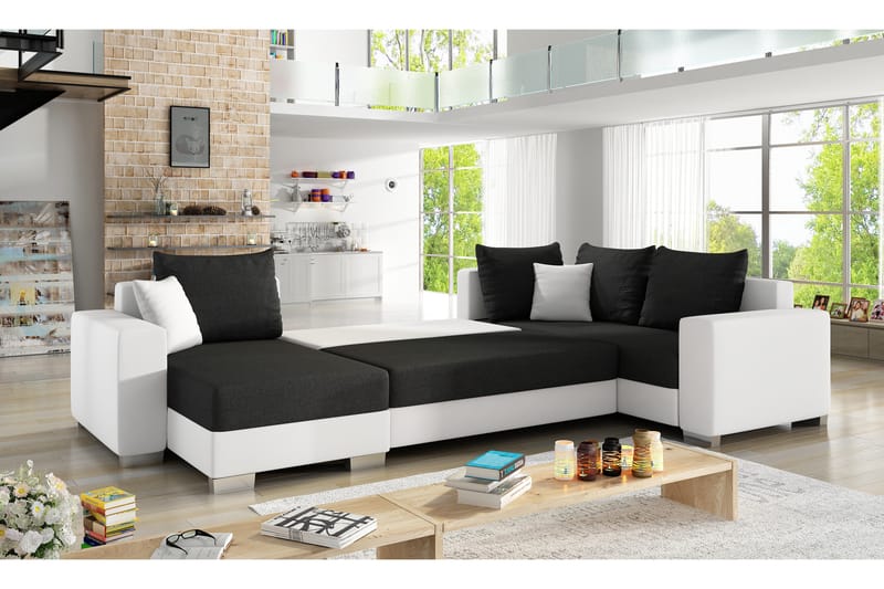 CABIA Hörnbäddsoffa med Divan Svart - Möbler - Vardagsrum - Bäddsoffor - Hörnbäddsoffa