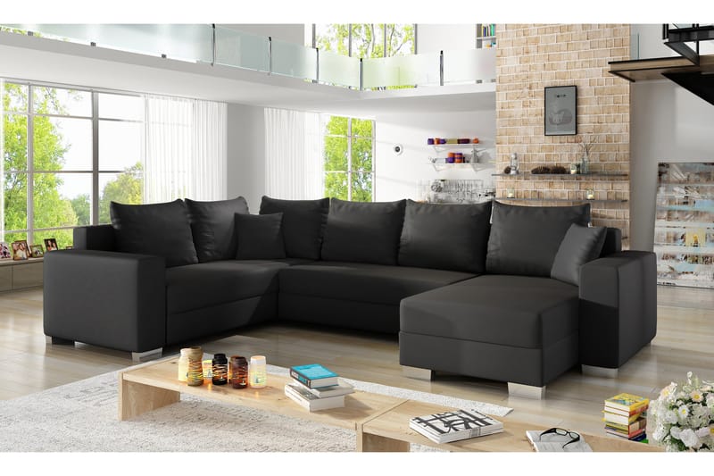 CABIA Hörnbäddsoffa med Divan Svart - Möbler - Vardagsrum - Bäddsoffor - Hörnbäddsoffa