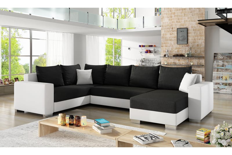CABIA Hörnbäddsoffa med Divan Svart/Vit - Möbler - Vardagsrum - Bäddsoffor - Hörnbäddsoffa