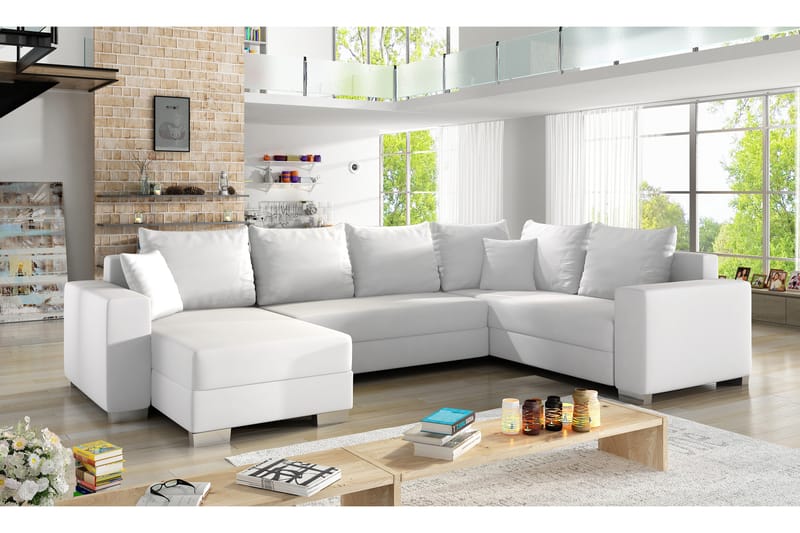 CABIA Hörnbäddsoffa med Divan Vit - Möbler - Vardagsrum - Bäddsoffor - Hörnbäddsoffa