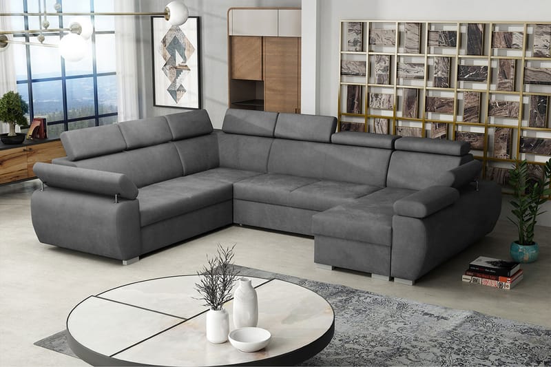 CORINNE Hörnsoffa Höger Svart - Mörkgrå - Möbler - Vardagsrum - Bäddsoffor - Hörnbäddsoffa
