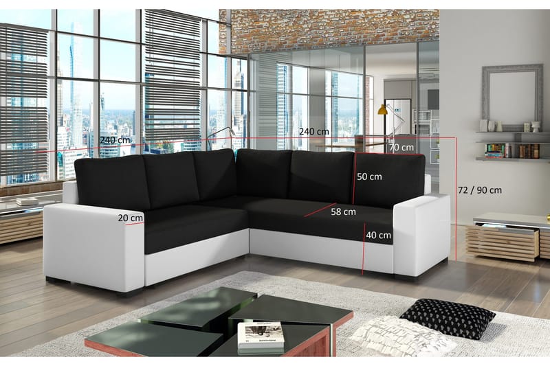 Deltan Hörnbäddsoffa - Grå/Svart - Möbler - Vardagsrum - Bäddsoffor - Hörnbäddsoffa