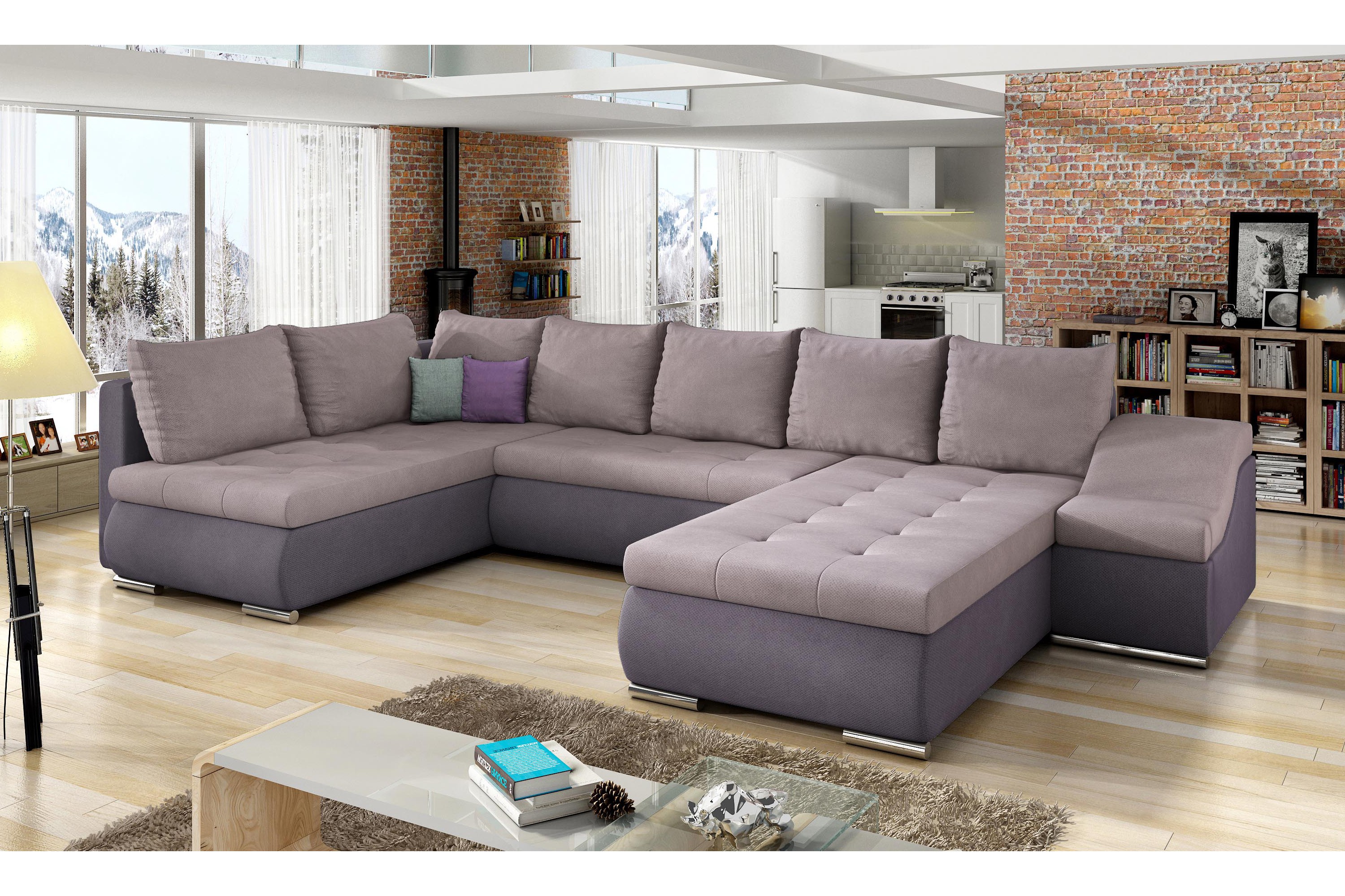 engen hörnbäddsoffa med divan rosa/lila -