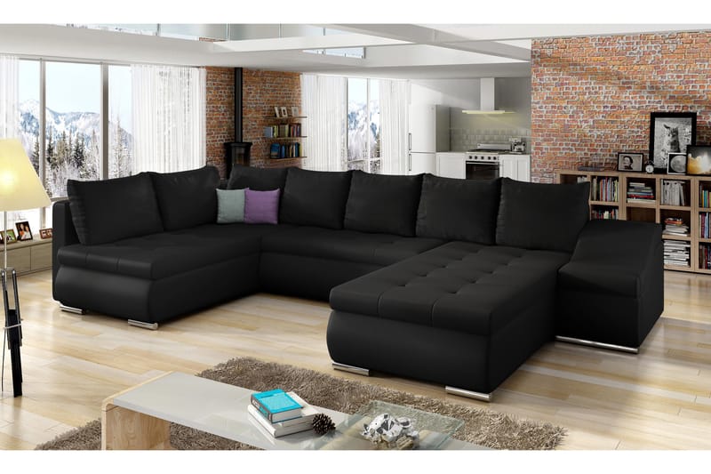 ENGEN Hörnbäddsoffa med Divan Svart - Möbler - Vardagsrum - Bäddsoffor - Hörnbäddsoffa
