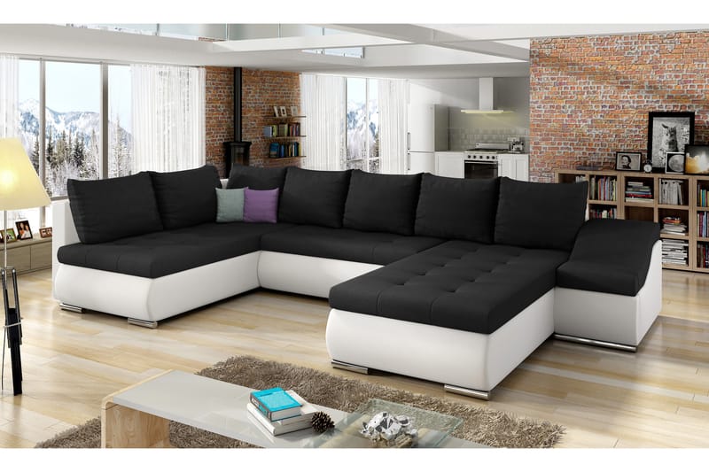ENGEN Hörnbäddsoffa med Divan Svart/Vit - Möbler - Vardagsrum - Bäddsoffor - Hörnbäddsoffa