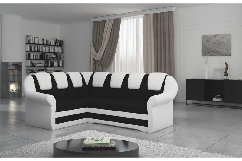 Fica Hörnbäddsoffa - Svart/Vit - Möbler - Vardagsrum - Bäddsoffor - Hörnbäddsoffa