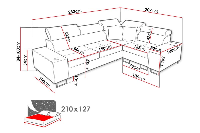 FIORANO 3-sits Hörnbäddsoffa Universal - Brun - Möbler - Vardagsrum - Bäddsoffor - Hörnbäddsoffa