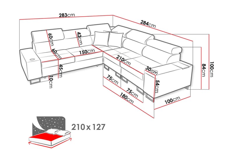 FIORANO 4-sits Hörnbäddsoffa Höger - Brun - Möbler - Vardagsrum - Bäddsoffor - Hörnbäddsoffa