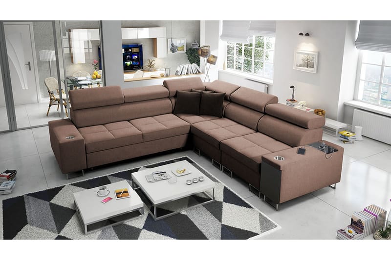 FIORANO 4-sits Hörnbäddsoffa Höger - Brun - Möbler - Vardagsrum - Bäddsoffor - Hörnbäddsoffa
