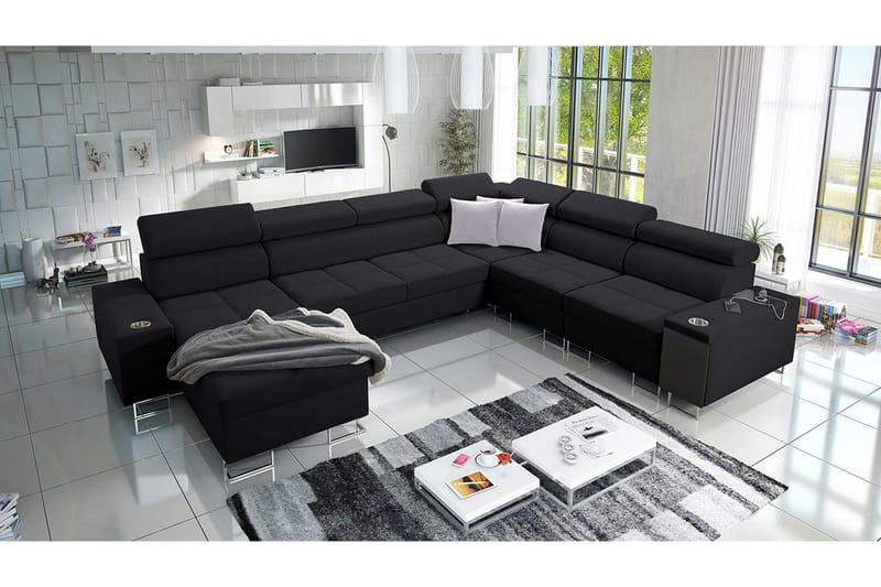 FIORANO 4-sits Hörnbäddsoffa Vänster Svart - Möbler - Vardagsrum - Bäddsoffor - Hörnbäddsoffa