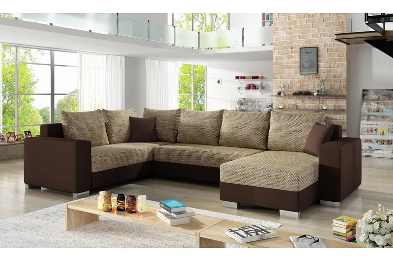 Gallicanta Hörnbäddsoffa, Beige/Brun