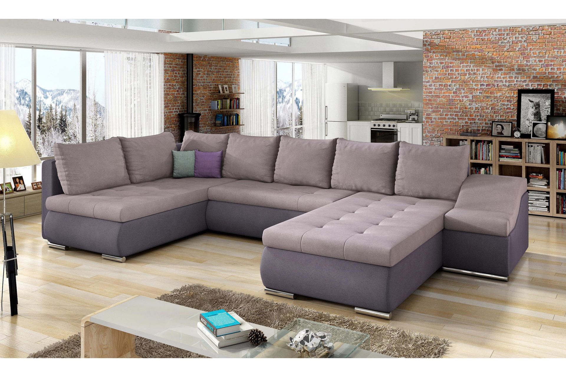 govana hörnbäddsoffa med divan - rosa/lila