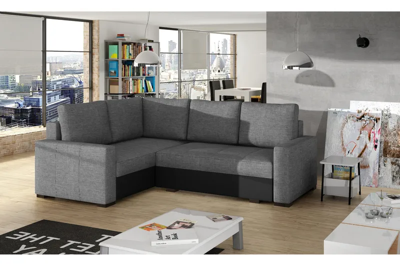 Irfan Hörnbäddsoffa med Divan, Grå/Svart