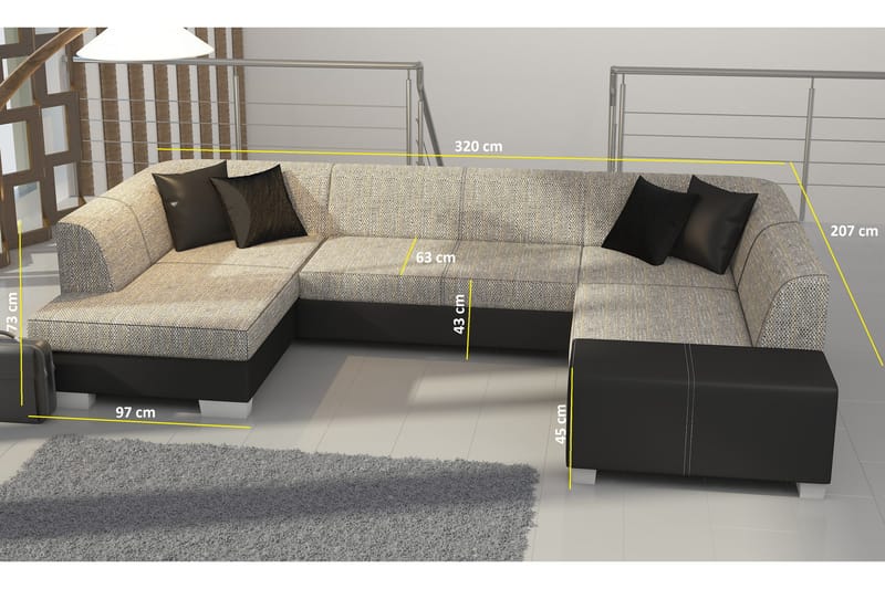 Jamaal Hörnbäddsoffa - Grå/Svart - Möbler - Vardagsrum - Bäddsoffor - Hörnbäddsoffa