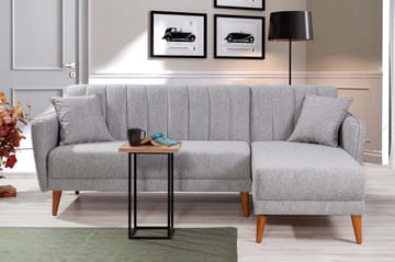 Jenick 3-sits Höger L-formad Hörnbäddsoffa i Tyg - Grå - Möbler - Vardagsrum - Bäddsoffor - Bäddsoffa divan