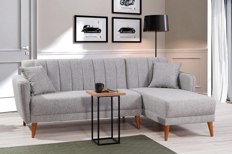 Jenick 3-sits Höger L-formad Hörnbäddsoffa i Tyg - Grå - Möbler - Vardagsrum - Bäddsoffor - Bäddsoffa divan