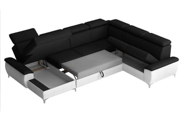 Karkula Höger Hörnbäddsoffa Bäddbar 128x275 cm med Förvaring i Tyg - Vit|Svart - Möbler - Vardagsrum - Bäddsoffor - Hörnbäddsoffa