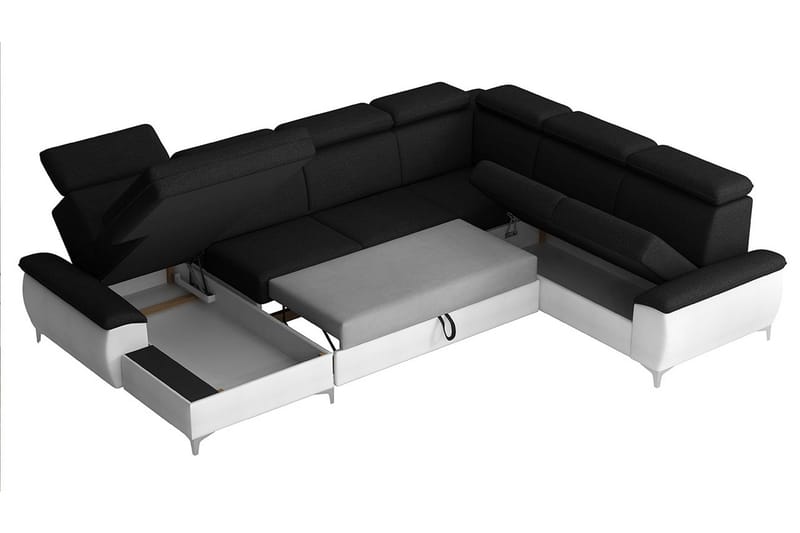 Karkula Höger Hörnbäddsoffa Bäddbar 128x275 cm med Förvaring i Tyg - Vit|Svart - Möbler - Vardagsrum - Bäddsoffor - Hörnbäddsoffa