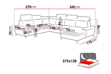 Karkula Höger Hörnbäddsoffa Bäddbar 128x275 cm med Förvaring i Tyg - Vit|Svart - Möbler - Vardagsrum - Bäddsoffor - Hörnbäddsoffa