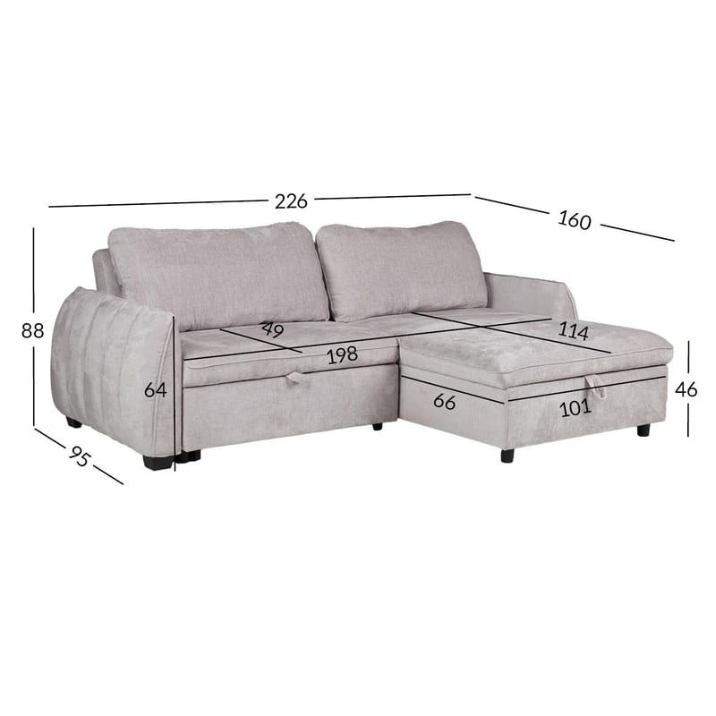 Hörnbäddsoffa Klevor - Ljusgrå - Möbler - Vardagsrum - Bäddsoffor - Hörnbäddsoffa