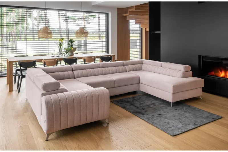 Kotori Hörnbäddsoffa m. Schäslong - Ljusrosa - Möbler - Vardagsrum - Bäddsoffor - Hörnbäddsoffa
