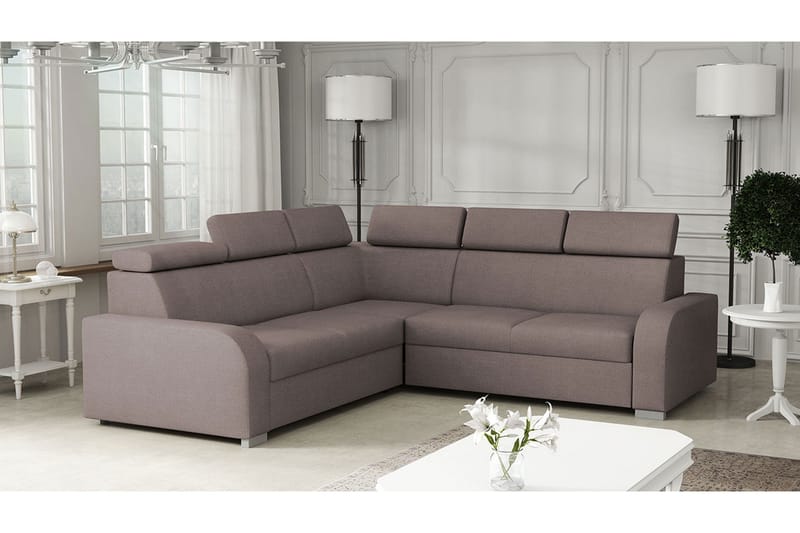 Lavona 4-sits L-formad Bäddsoffa 130x190 cm Bäddbar med Förvaring i Tyg - Brun - Möbler - Vardagsrum - Bäddsoffor - Hörnbäddsoffa