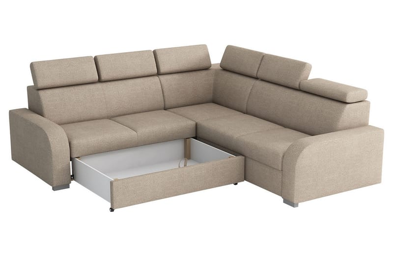 Lavona 4-sits L-formad Bäddsoffa 130x190 cm Bäddbar med Förvaring i Tyg - Brun - Möbler - Vardagsrum - Bäddsoffor - Hörnbäddsoffa