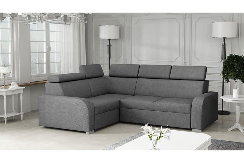 Lavona 4-sits Vänster L-formad Bäddsoffa Bäddbar med Förvaring i Tyg - Grå - Möbler - Vardagsrum - Bäddsoffor - Hörnbäddsoffa
