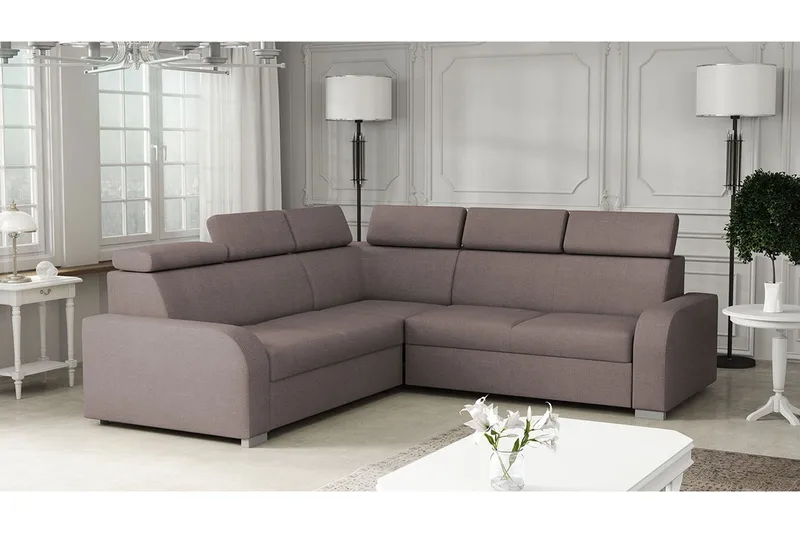 Lavona Bäddhörnsoffa Vändbar LED-belysning - Brun - Möbler - Vardagsrum - Bäddsoffor - Hörnbäddsoffa