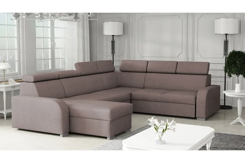 Lavona Hörnsoffa Large LED-belysning - Brun - Möbler - Vardagsrum - Bäddsoffor - Hörnbäddsoffa