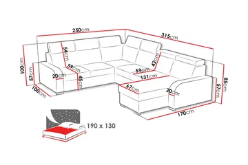 Lavona Hörnsoffa Large LED-belysning - Brun - Möbler - Vardagsrum - Bäddsoffor - Hörnbäddsoffa