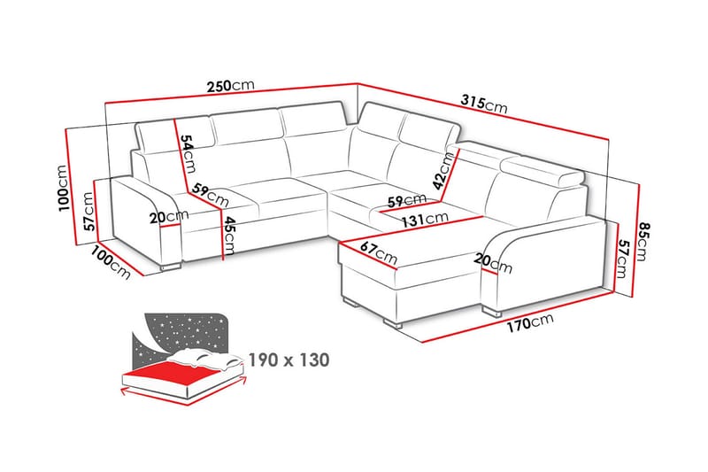 Lavona Hörnsoffa Large LED-belysning - Brun - Möbler - Vardagsrum - Bäddsoffor - Hörnbäddsoffa