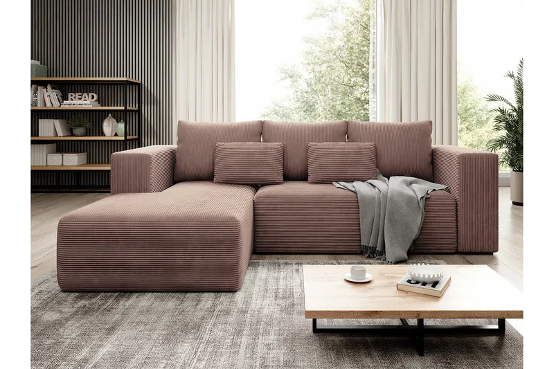 Listowel 3-sits Hörnbäddsoffa med Divan och Schäslong i Tyg med Träram - Brun - Möbler - Vardagsrum - Bäddsoffor - Bäddsoffa divan