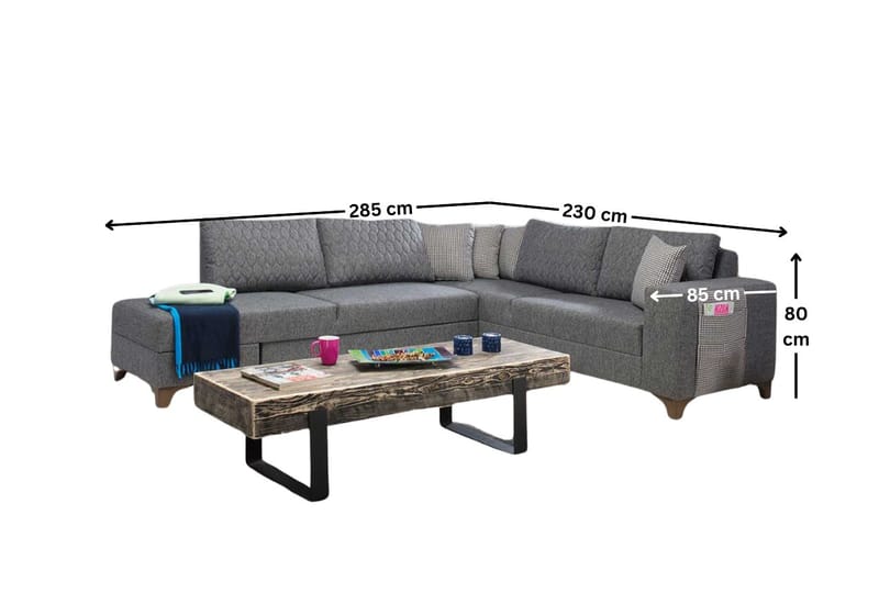 Loftia Hörnsoffa-bäddsoffa 230x90x150 cm - Grå - Möbler - Vardagsrum - Bäddsoffor - Hörnbäddsoffa