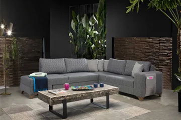 Loftia Hörnsoffa-bäddsoffa 230x90x150 cm - Grå - Möbler - Vardagsrum - Bäddsoffor - Hörnbäddsoffa