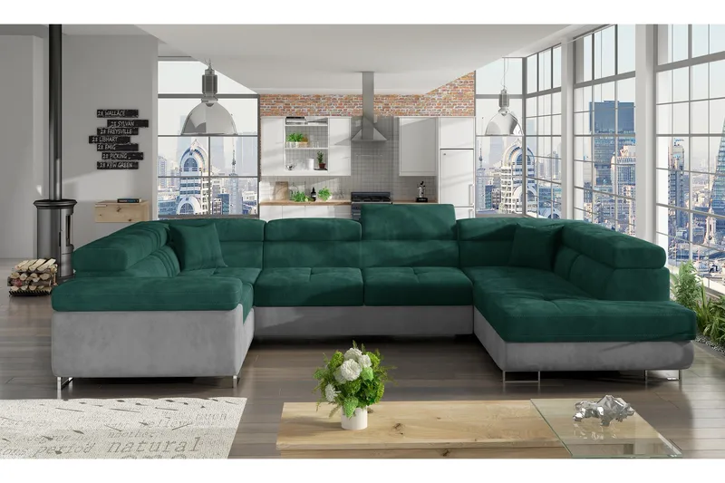 Marcelle Hörnbäddsoffa, Grön/Grå