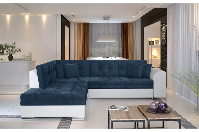 Moclino Hörnbäddsoffa - Blå/Vit - Möbler - Vardagsrum - Bäddsoffor - Hörnbäddsoffa