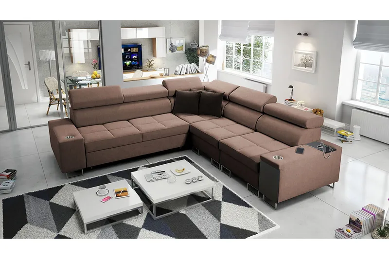 Morenia 4-sits Hörnbäddsoffa Höger - Brun - Möbler - Vardagsrum - Bäddsoffor - Hörnbäddsoffa